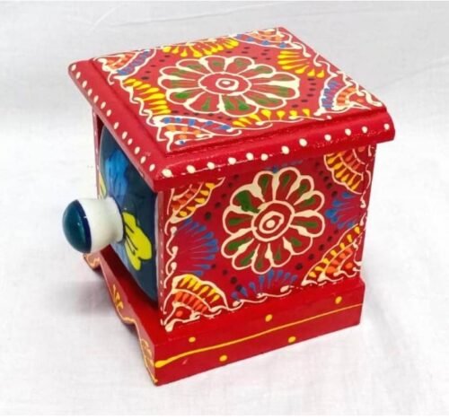 Wooden Handpainted Masala-Spice Box, Handmade colorful box