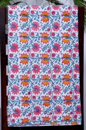 INDIAN COTTON HAND BLOCK FLORAL PRINTED FABRICS ,SOLD BY THE METER