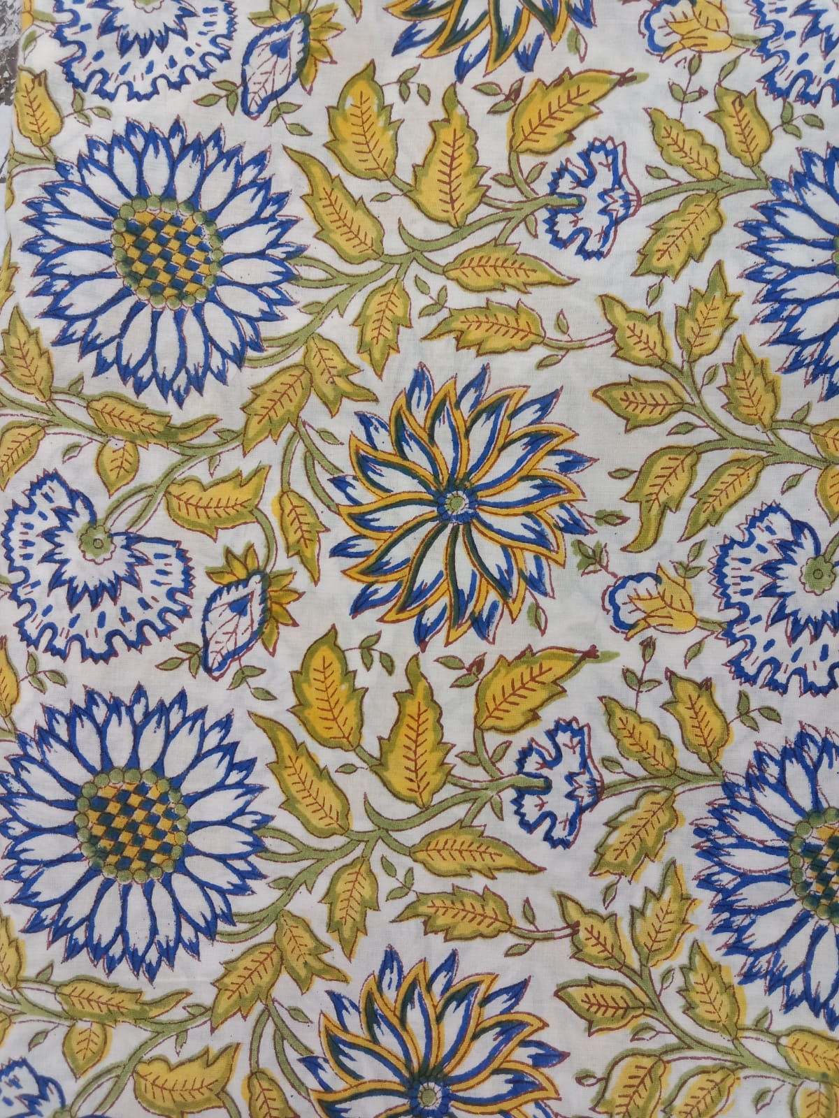 COTTON HAND BLOCK YELLOW FLOWER PRINTED FABRICS ,SOLD BY THE METER. - Image 3