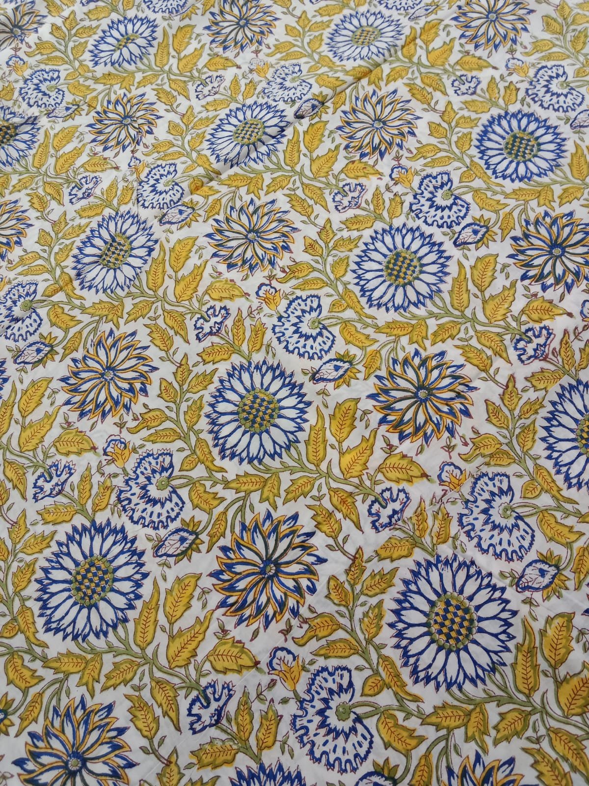 COTTON HAND BLOCK YELLOW FLOWER PRINTED FABRICS ,SOLD BY THE METER. - Image 4