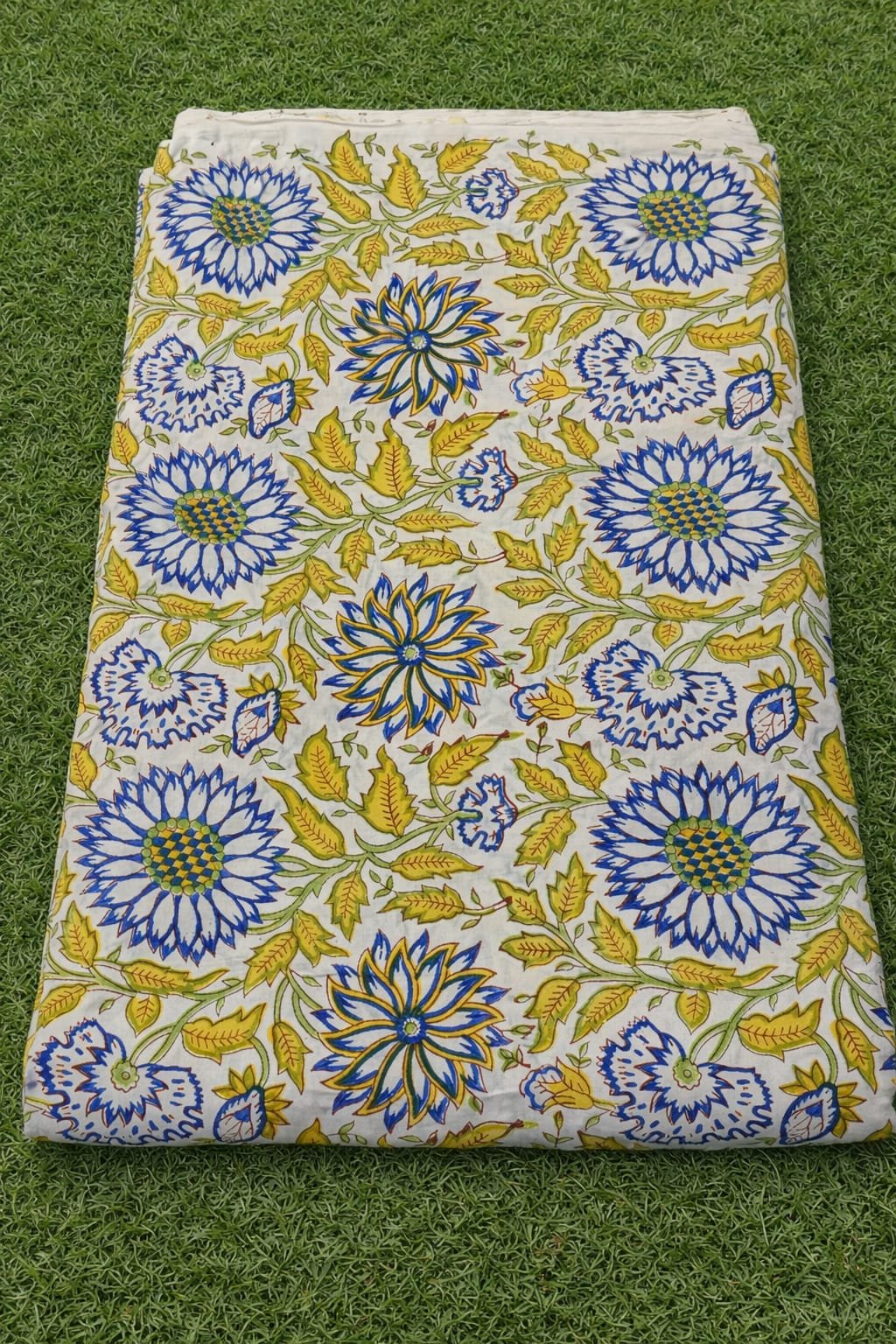COTTON HAND BLOCK YELLOW FLOWER PRINTED FABRICS ,SOLD BY THE METER.