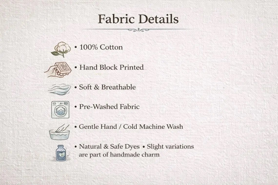 PURE COTTON HAND BLOCK FLORAL PRINTED FABRICS ,SOLD BY THE METER - Image 7