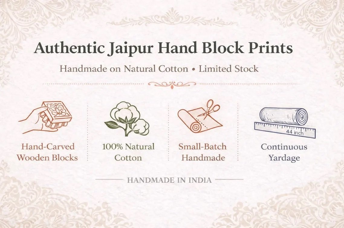 PURE COTTON HAND BLOCK FLORAL PRINTED FABRICS ,SOLD BY THE METER - Image 8