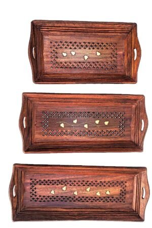 WOODEN SERVING TRAY FOR TEA ,COFFEE AND TABLE DECOR SET OF 3