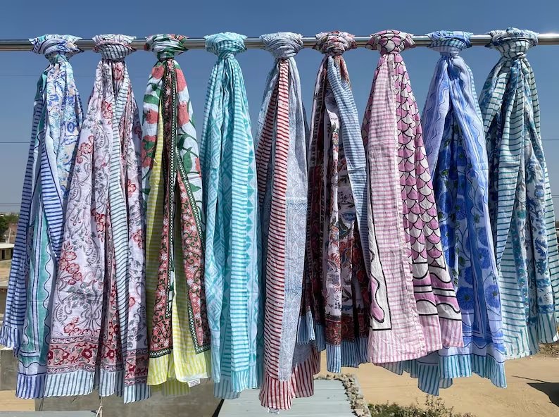 COTTON HAND BLOCK SCARF MADE WITH NATURAL COLOUR